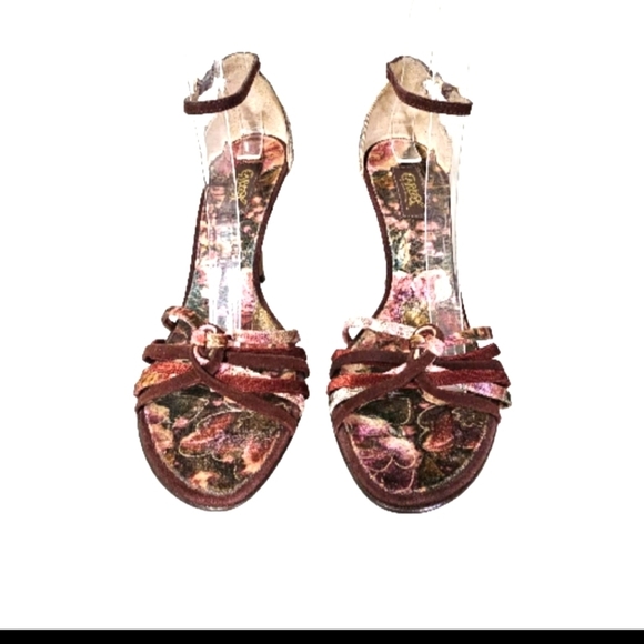 Carlos Santana 8.5 M Prowler Velvet Open Toe Sling Back Gold Heels Sandals - Picture 2 of 14